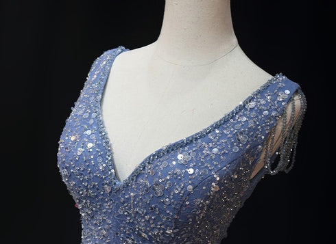 Light Blue Sequin Ball Gown with Chiffon - Pretty Sequin Dress - Sleeveless Ball Gown Plus Size